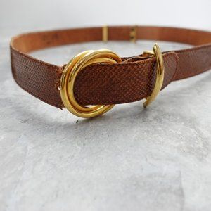 VINTAGE Snakeskin Belt‎ Brown Leather Gold Buckle 34 Adult Handmade ARGENTINA